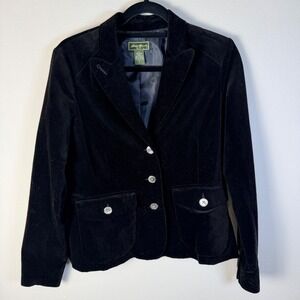 VTG Eddie Bauer Black Velvet Blazer Womens 8 Single Breasted Tailored Preppy Lux